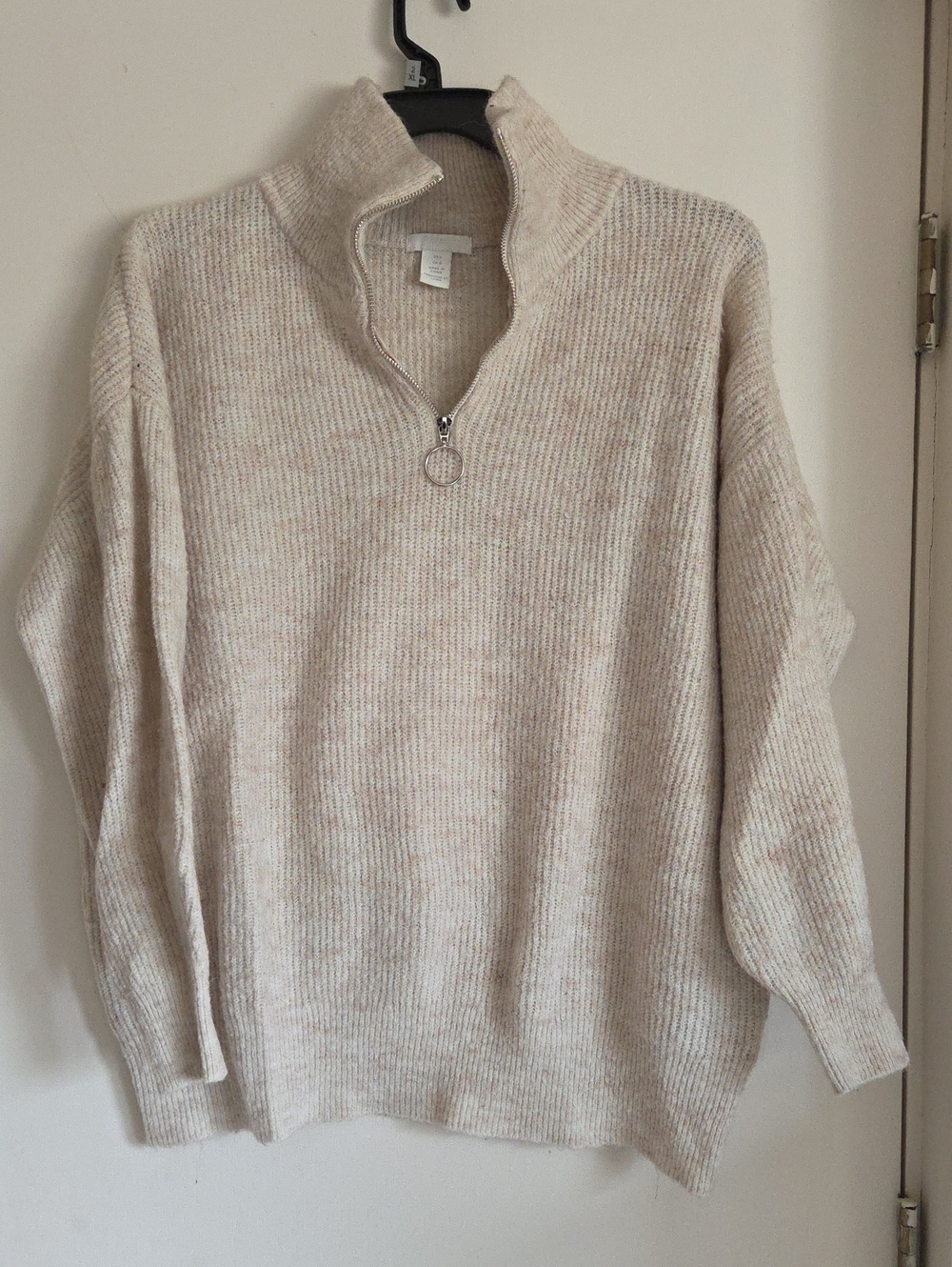 H&M Cream Half-Zip Cowl Sweater with Ring Pull